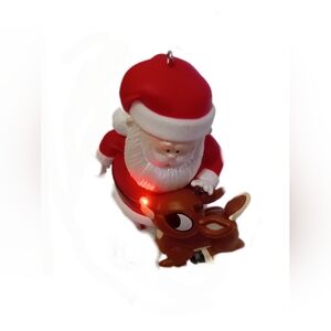 Festive Santa and Reindeer Ornament